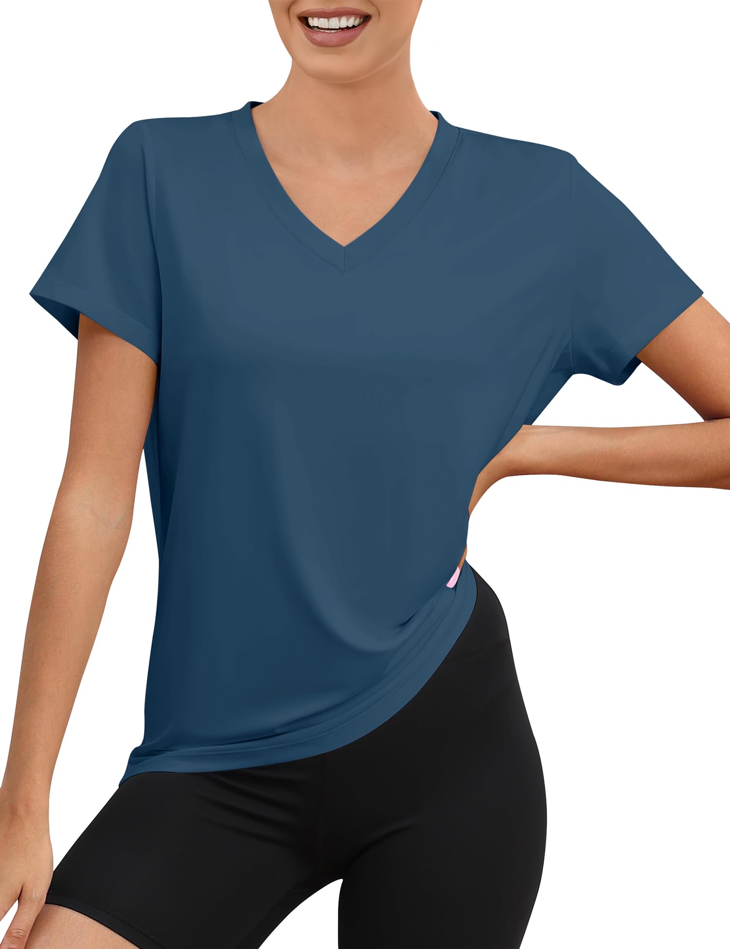 Rapbin Damen V Ausschnitt Sportshirt Kurzarm, UPF 50+ Leichtes Atmungsaktiv Trocken Funktions Sport Oberteile für Fitness Laufshirt Yoga