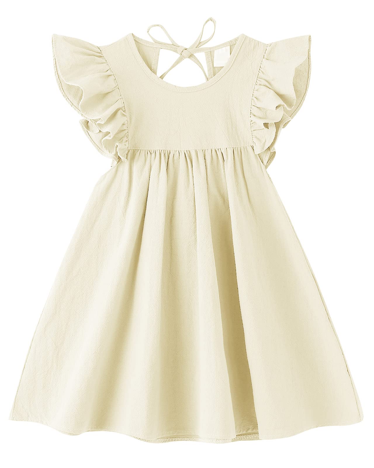 Vestido de algodón y lino con volantes, sin mangas, vestido de verano para niñas pequeñas