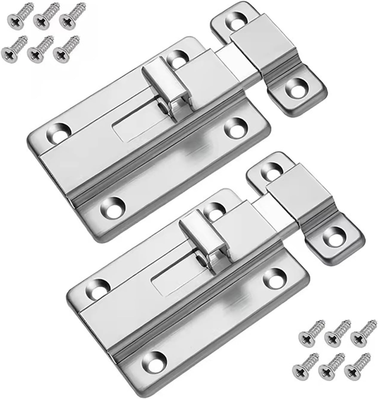 2pcs Door Bolt, Stainless Steel Latch Sliding Door Lock, Surface Mounted Sliding Bolt, Suitable for All Types of Interior Doors(50mm(2pcs))