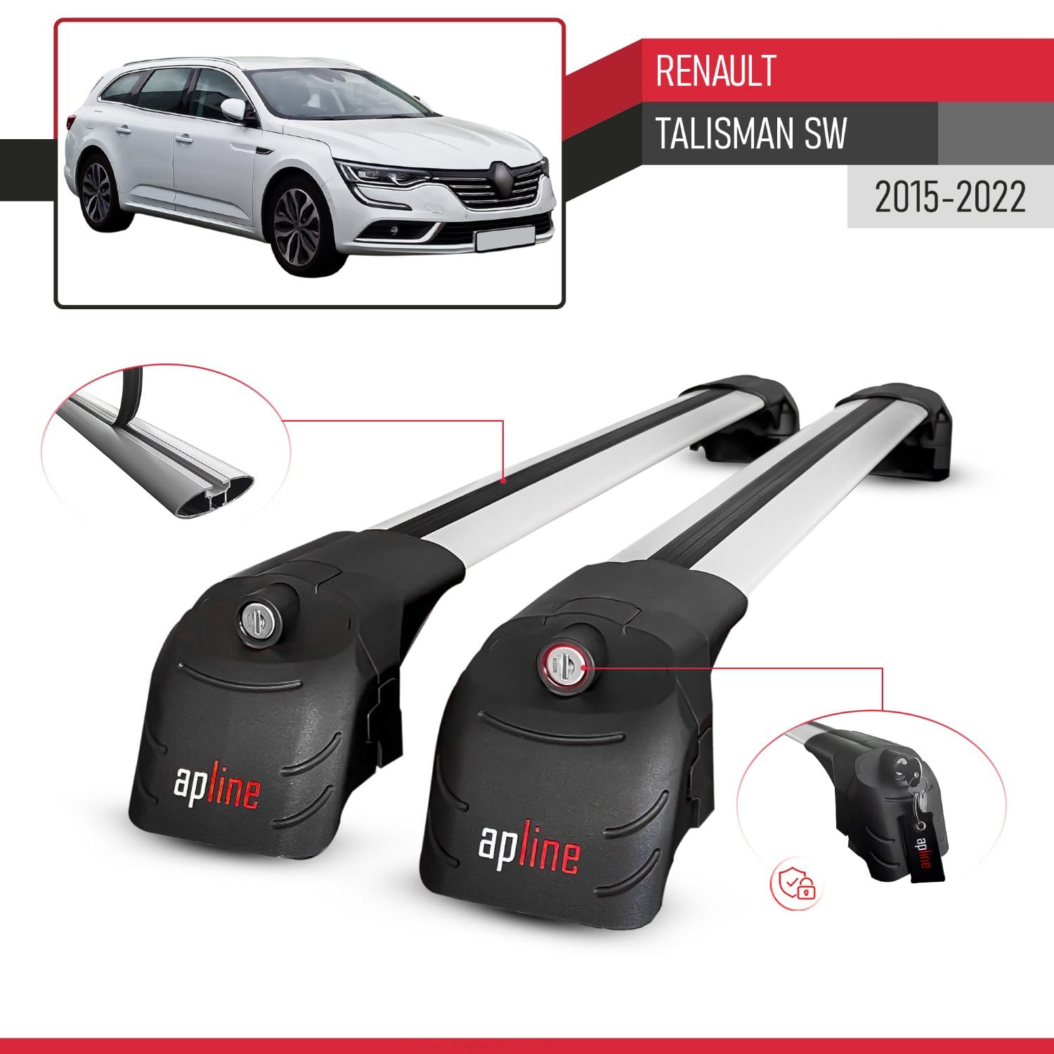 RE&AR Tuning Compatible con Renault Talisman Familiar 2015-2022 Ace-2 Barras de Techo Auto Portaequipajes Barras Transversales Gris Aluminio 2 Barras