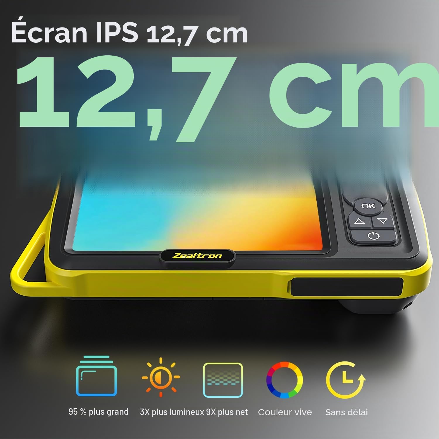 Endoscope numérique HD Industriel 1080p à Double Objectif, caméra d'inspection Endoscope IPS de 5,0" avec étanchéité IP67 et 8 lumières LED, câble Semi-Rigide de 5M.