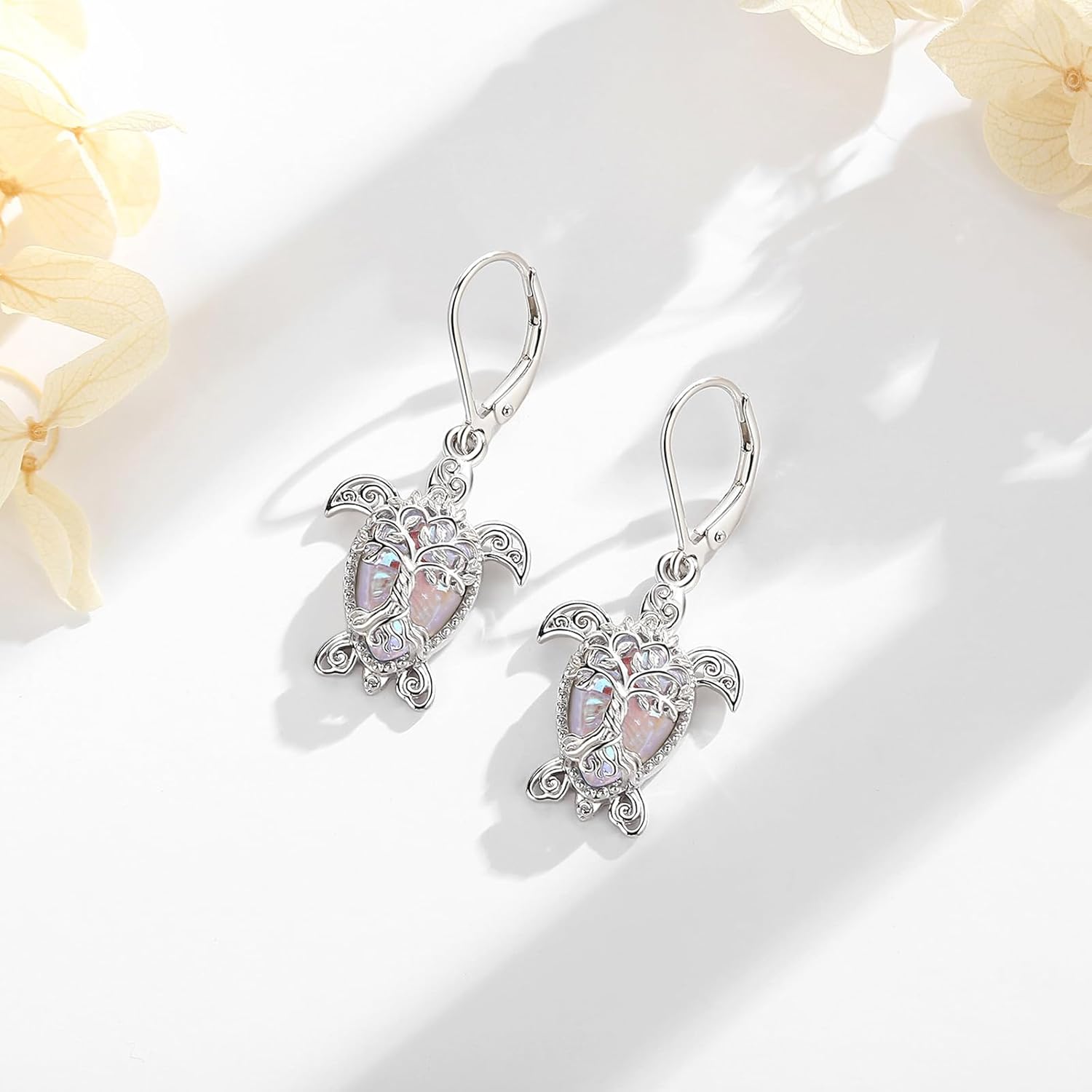 Vito 925 Sterling Silver Teardrop Earrings for Women, Moonstone Turquoise Drop Dangle Earrings Cat Snake Turtle Tree of Life Leverback Earrings Boho Jewelry Gift for Mom Wife - Image 2