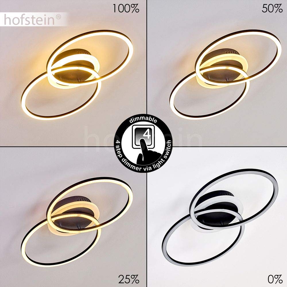 HOFSTEIN LED Deckenleuchte Lithgow, dimmbare Deckenlampe aus Metall in Schwarz-matt, moderne Leuchte dimmbar über Lichtschalter, 25 Watt, max. 2600 Lumen, 3000 Kelvin, Wohnzimmer, Küche, Esszimmer