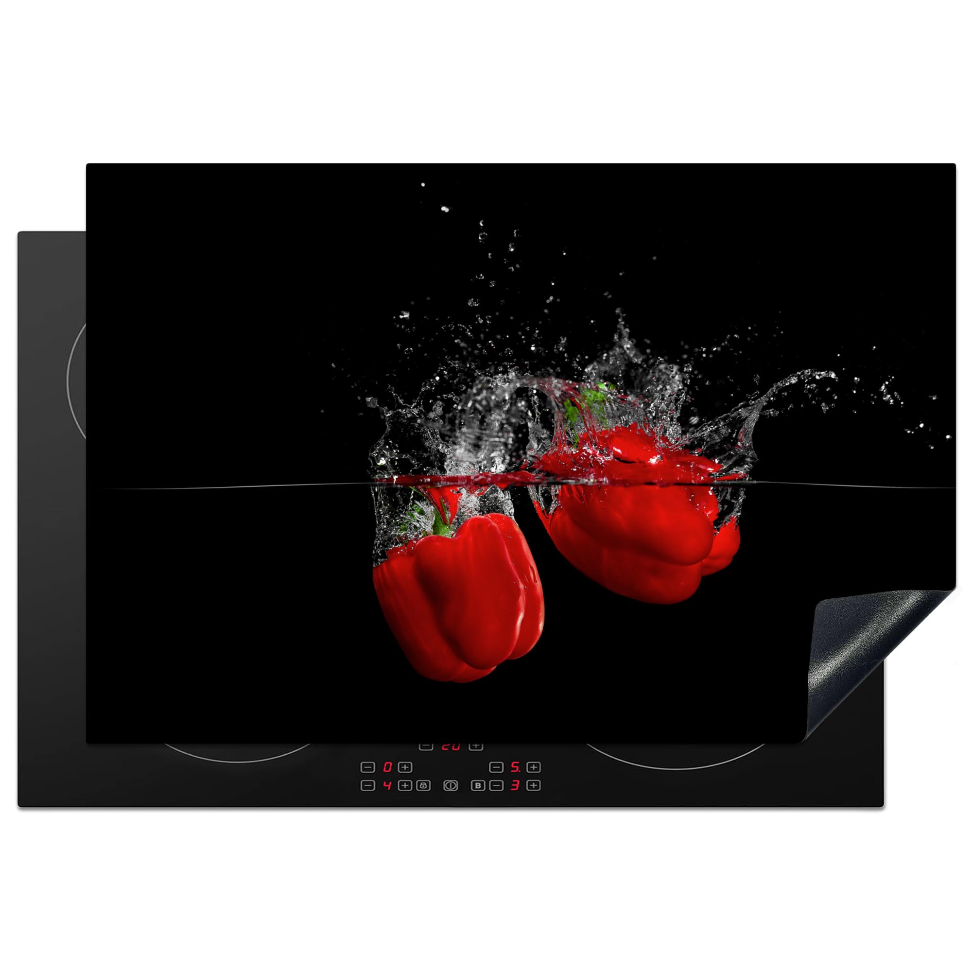 KitchenYeah© Induction Hob Protector Mat 20.1"x30.3" / 77x51 cm Stove Cap Top Cover Kitchen Cooker Covers for Electric Hobs Vinyl Pepper - Vegetable - Still Life - Water - Red — image 1