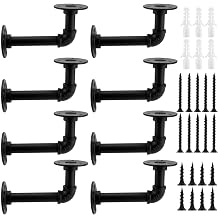 8 Pack Industrial Pipe Brackets, Black Pipe Shelving Brackets with Screws and Hard Wall Anchors, Pipe Brackets for Shelves,Scaffold Board and Home Decoration