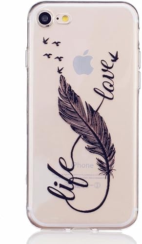 iPhone HA lle  iPhone SchutzhA lle  MUTOUREN Crystal Kirstall HandyhA lle Case Cover TPU Silikontasche Transparent Ultra dA nne Gel Anti-scratch Etui Bumper WeiAY VA gel Feder und Liebe