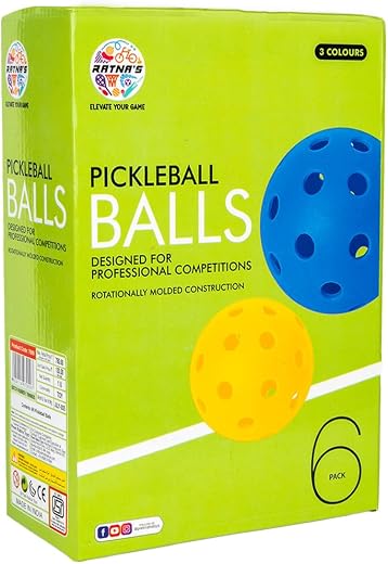 RATNA'S Pickle Ball Pack of 6 Pcs, Tournament Pickleball for Active Bounce, Rotationally Molded Design, Durable Performanc...