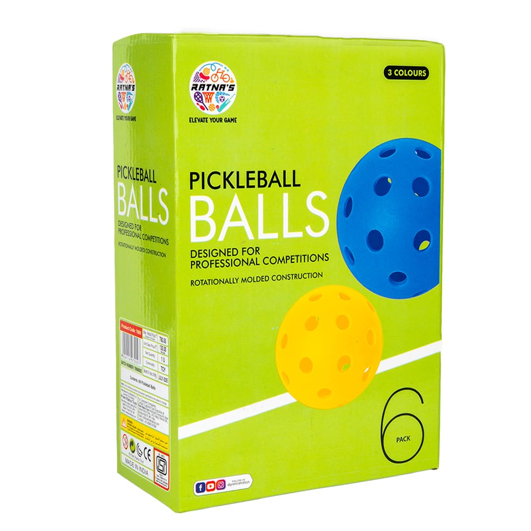 RATNA'S Pickle Ball Pack of 6 Pcs, Tournament Pickleball for Active Bounce, Rotationally Molded Design, Durable Performance Colourful Lightweight Pickleball Ball for Outdoor Practise & Court Play-image-1