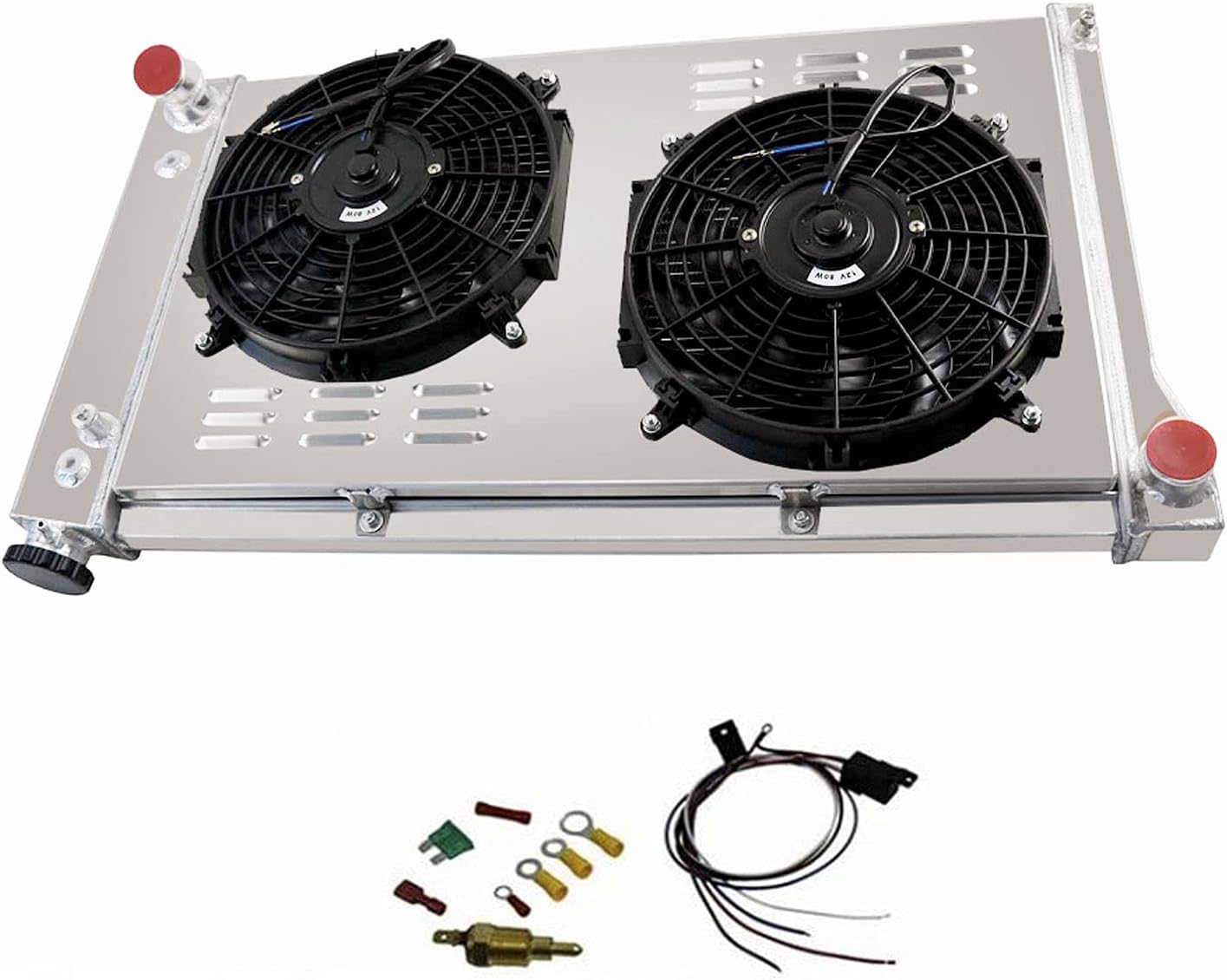 4 Row Full Aluminum Radiators Compatible with Chevy Pickup Truck C10 C20 C30 K10 K20 Blazer 1967 1968 1969 1970 1971 1972,Radiator+Shroud Fans+Relay Kit