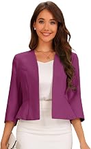 Allegra K Cropped Blazer for Women Peplum Business Casual Suit Jacket | Collarless, 3/4 Sleeve, Open Front, Office, Work, Elegant, Professional, Dressy Casual