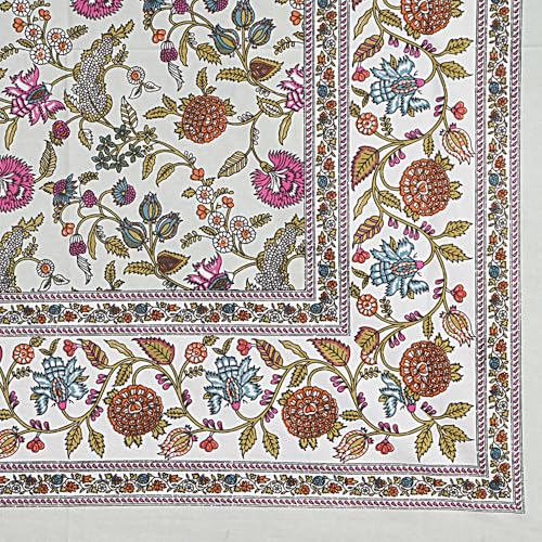 Image of Living Roots Jaipuri Hand Block Print Double Cotton Bedsheet & 2 Pillow Covers, for Mattress Upto 8 inches Thick, No Colour Bleeding, Pink Colour, Super King Size 96 * 104 inches, 150TC (574-C)
