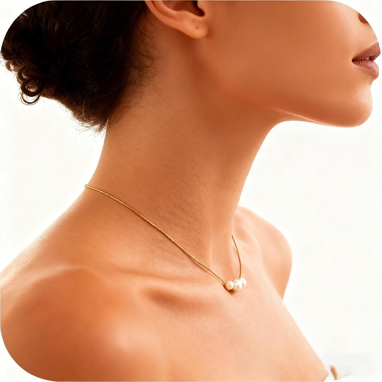 14K Gold Plated Freshwater Pearl Necklace for Women,Trendy Minimalist Single Strand Pearl Choker,Ideal Birthday Gift - Image 4