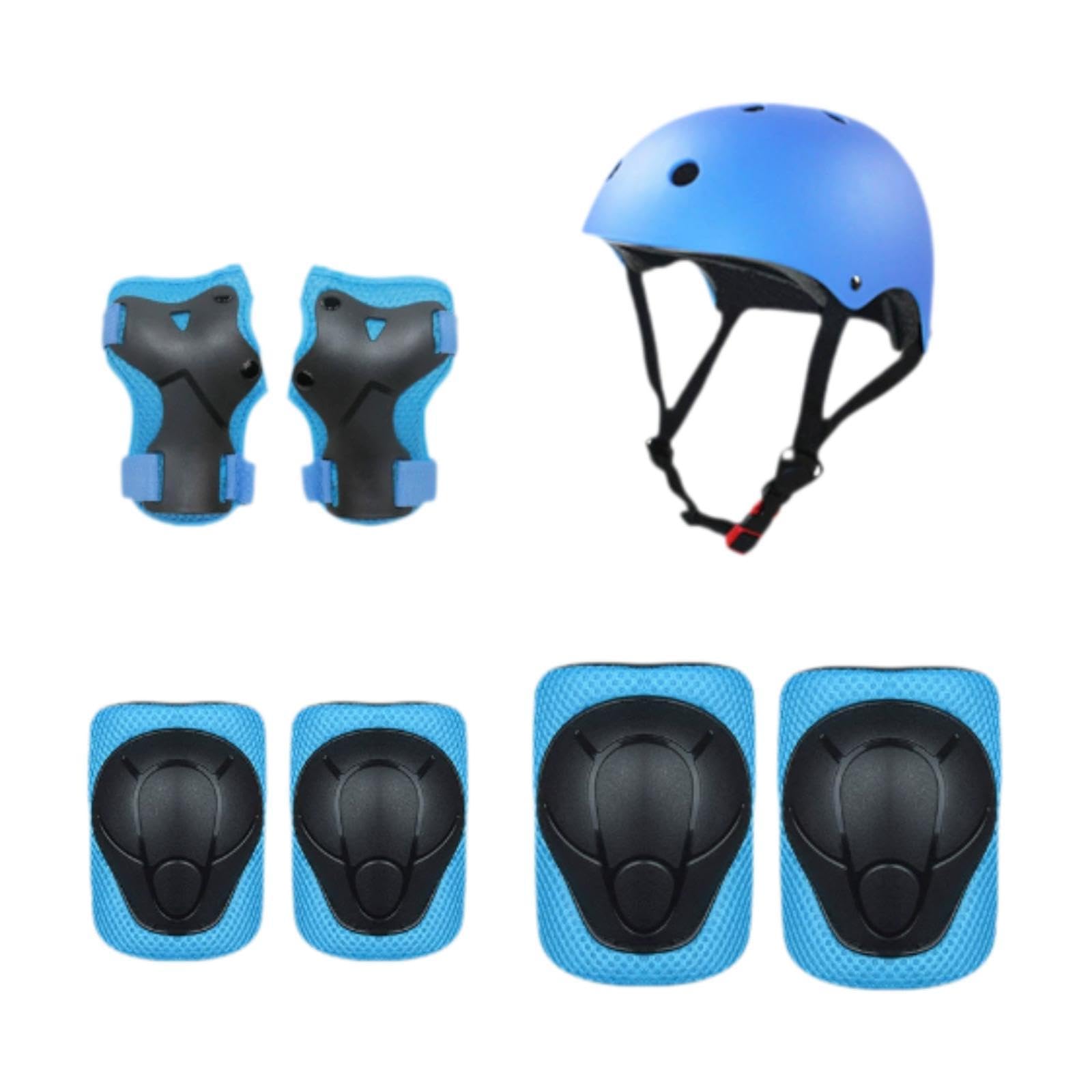 Conjunto de 7 Piezas de Casco de Bicicleta para Niños con Protección, Amortiguación de Impactos, Coderas Y Rodilleras para Ciclismo Y Deportes, Azul