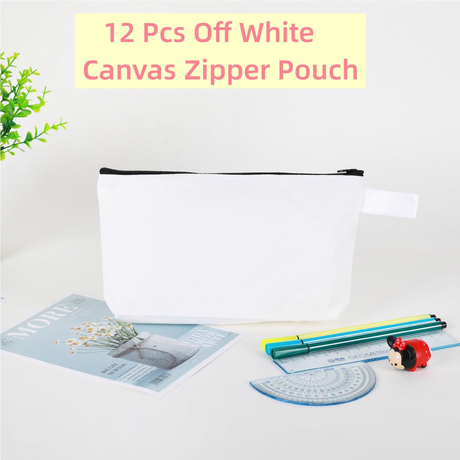 JinavotyCanvas 12 Pack Multipurpose Makeup Bags Pencil Case Zipper Pouch for Craft (Beige), 25 x 14 x 4,5 cm - Image 4
