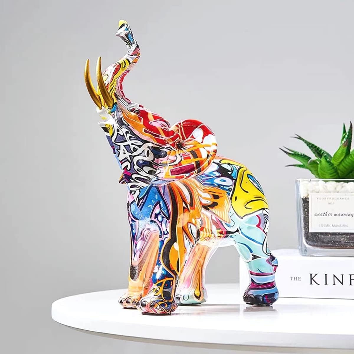 FUNSXBUG Colorful Art Elephant Statue Sculpture Figurine Collectible Gift Idea Home Decor Desktop Decoration (Large)