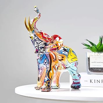 FUNSXBUG Colorful Art Elephant Statue Sculpture Figurine Collectible Gift Idea Home Decor Desktop Decoration Small