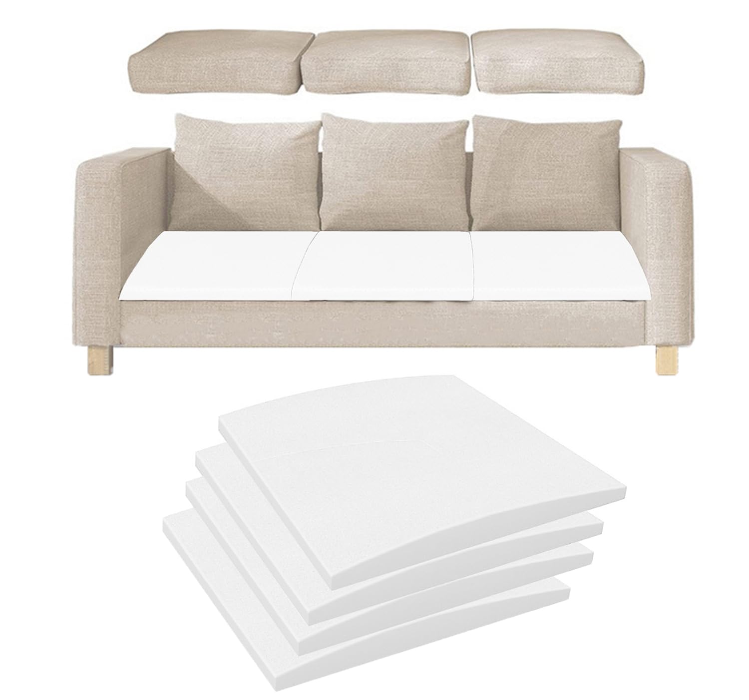 Couch Cushion Support for Sagging Seat,40/50/60cm Insert Padding Support High Density Foam for Sagging Sofa Furniture Seat,Under Sofa Curved Foam (4,60x60cm)