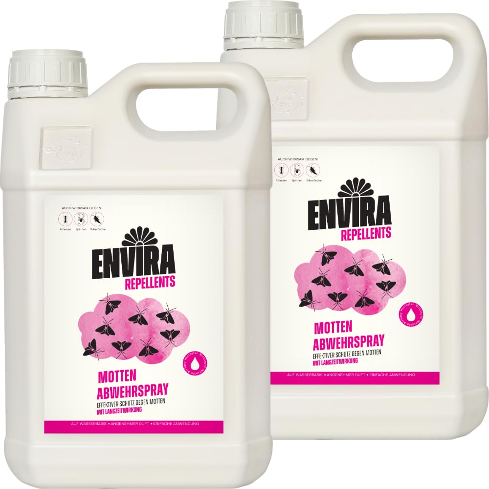 Envira Mottenspray 2x 5 Liter - wirksam gegen Lebensmittel- & Kleidermotten | Motten Spray mit Langzeitwirkung - Mottenschutz für den Kleiderschrank, Mittel gegen Motten in der Wohnung