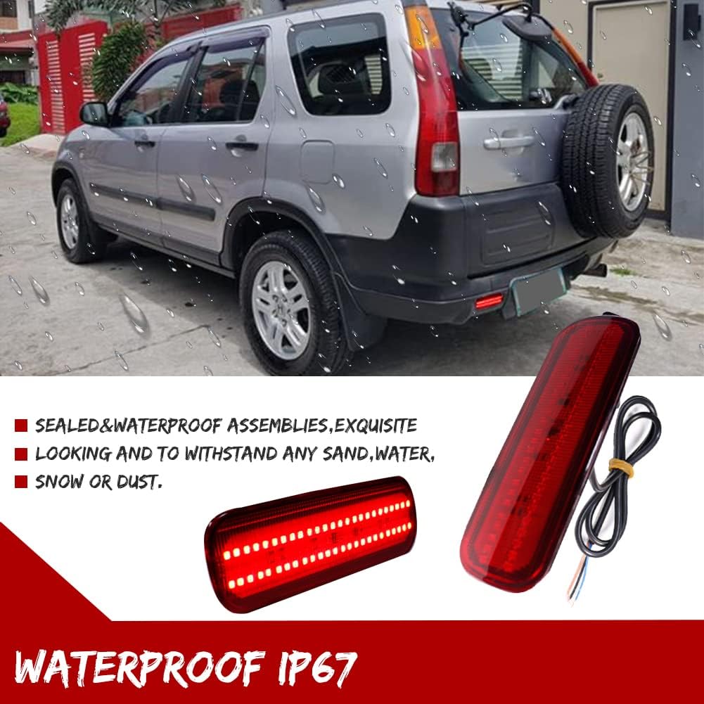 GTINTHEBOX Red Lens LED Rear Fog Bumper Reflector Brake Tail Lights Compatible with 2002 2003 2004 Honda CR-V
