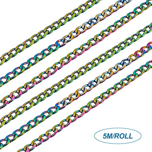 16.4 Feet Stainless Steel Curb Chain Colorful Unwelded Twisted Cable Necklace Chain Link With Spool 3X4.5Mm For Bracelet Jewelry Making #TOP1