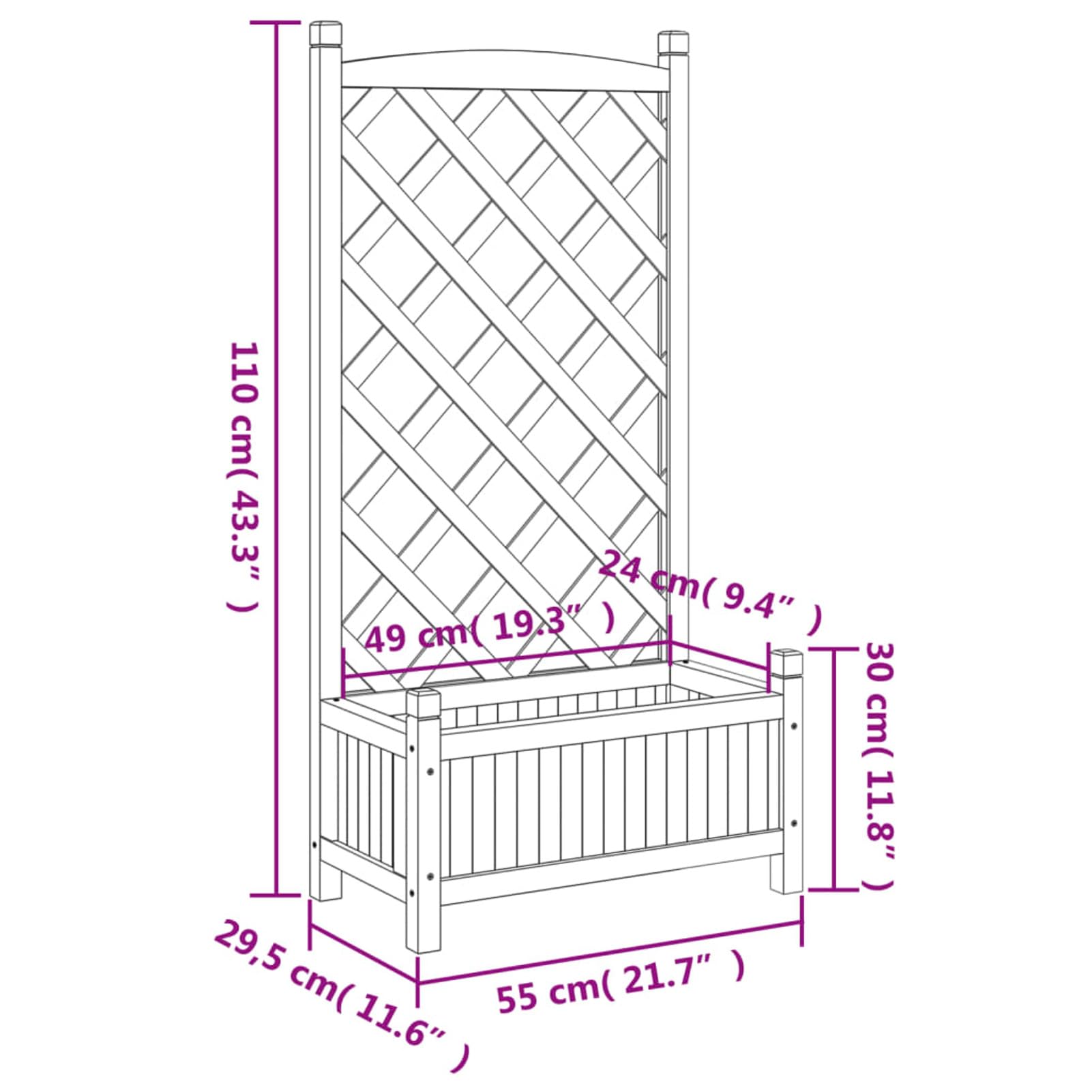 Homgoday Macetero con celosía gris de madera maciza de abeto, jardinera con rejilla para jardín, jardinera de exterior, jardinera balcón c1