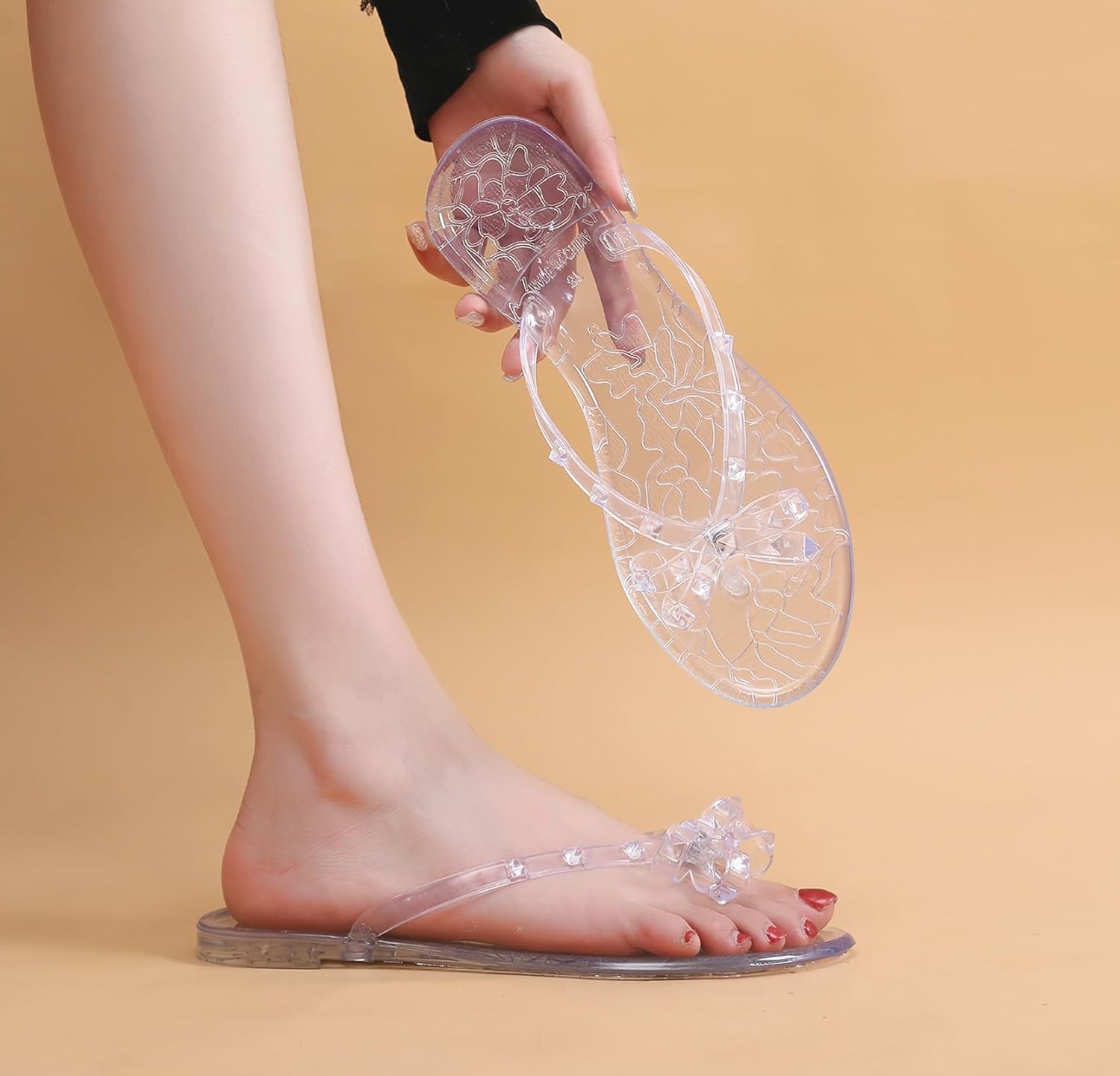 Studded Jelly Shoes for Womens Bow Flip Flops Jellies Sandals Flat Black... - Picture 88 of 174