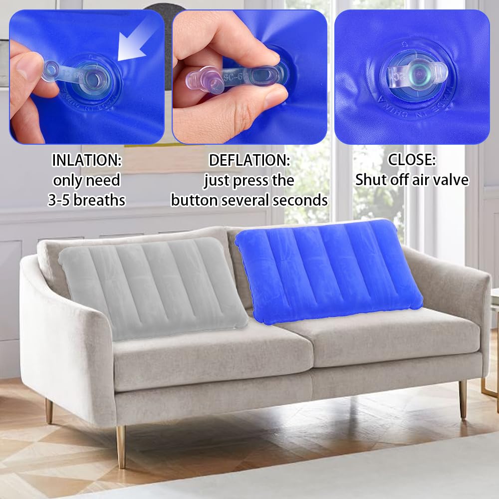 Almohada Hinchable Playa 30x47cm Inflable Ultraligera Impermeable Portátil Cojín (Gris, Azul)