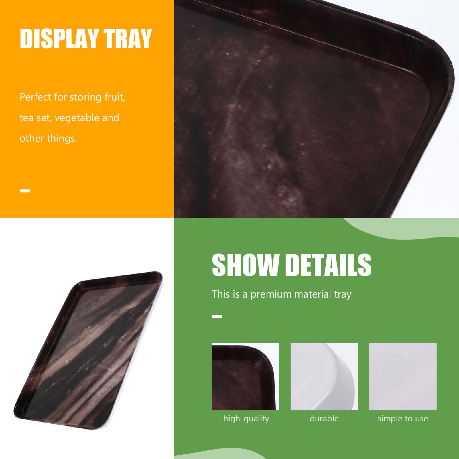 Wakauto Marbled Tray Rectangle Serving Platter Fruit Storage Black for Party Home