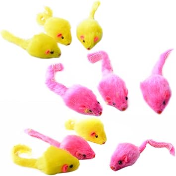 Pack of 10 Furry kitten Mice Cat Toys Cat Interactive Toy with Sound Random Color