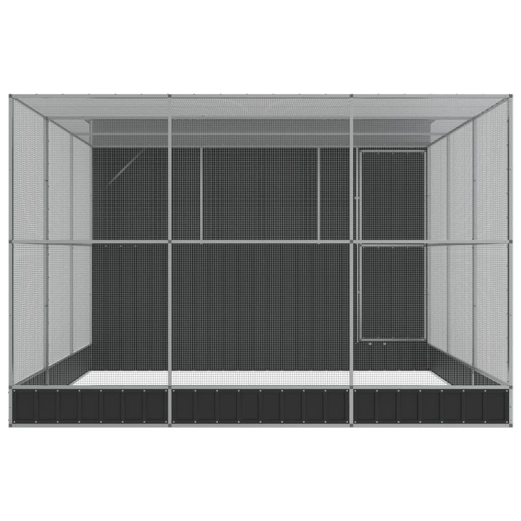 Hommdiy Voliere mit Erweiterung,Silbern Stahl, Vogelkäfig mit abschließbarer Flügeltür, Vogelvoliere für Papageien Wellensittiche,Vogelbauer Vogelhaus497 x 303 x 216 cm