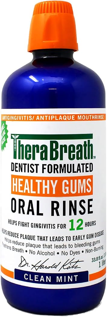 TheraBreath Healthy Gums Mouthwash, Clean Mint, Antigingivitis, 1 Liter 33.8 fl oz