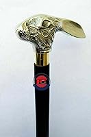 Vista 2 de Bastón de madera con mango de cabeza de conejo de latón vintage náutico estilo victoriano