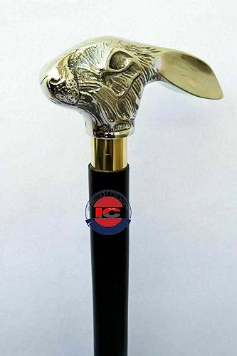 Miniatura 3 de Bastón de madera con mango de cabeza de conejo de latón vintage náutico estilo victoriano