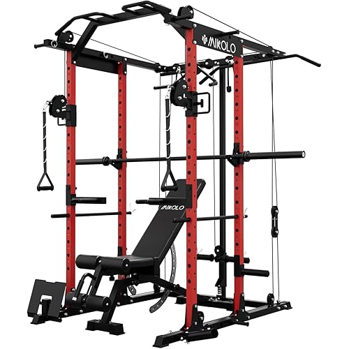 Mikolo Power Cage, Power Rack with Cable Crossover System, 1500LBS Squat Rack with LAT Pull Down System, Workout Cage with Pulley System for Fitness Home Gym