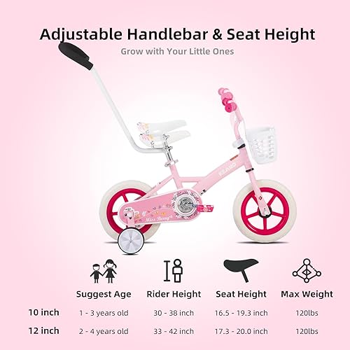Miniatura 5 de KEANO Voyager 10 12 Inch Kids Bike for Boys and Girls Ages 1-4 Years, Toddler Bike with Training Wheels & Basket, Detachable Parent Push Handle,