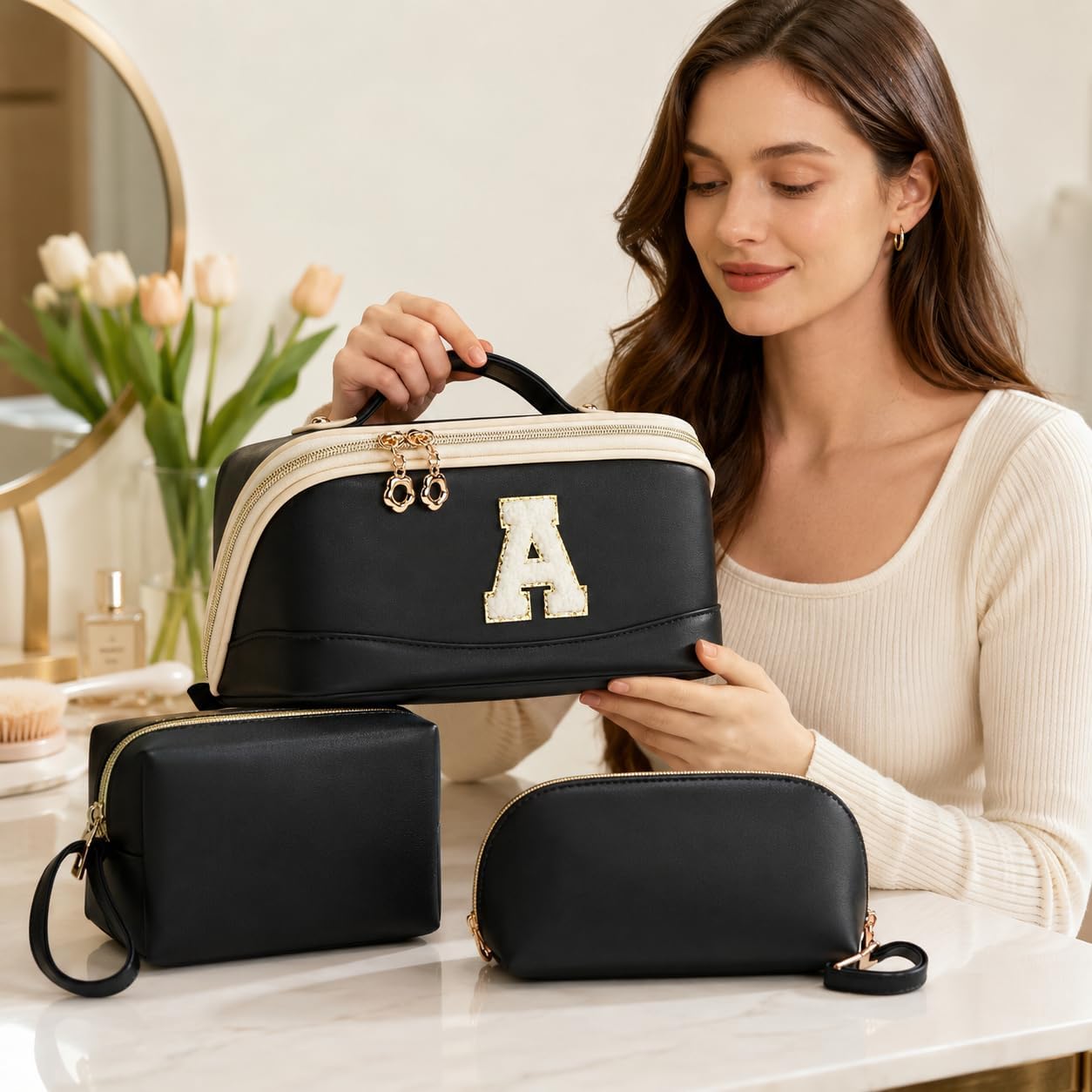 YTL Makeup Bag Travel Cosmetic Bag PU Leather Toiletry Case Pouch for Women