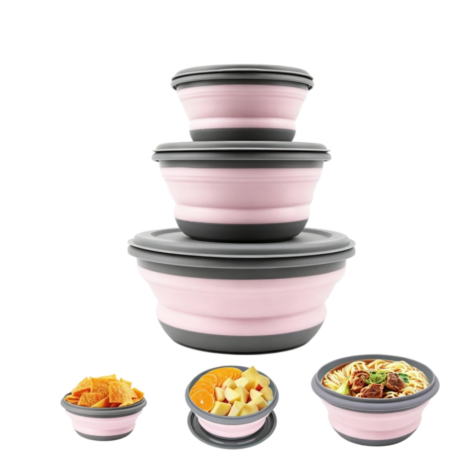 Camping Bowls,3PCS Collapsible Bowls,Silicone Lunch Box with Lids