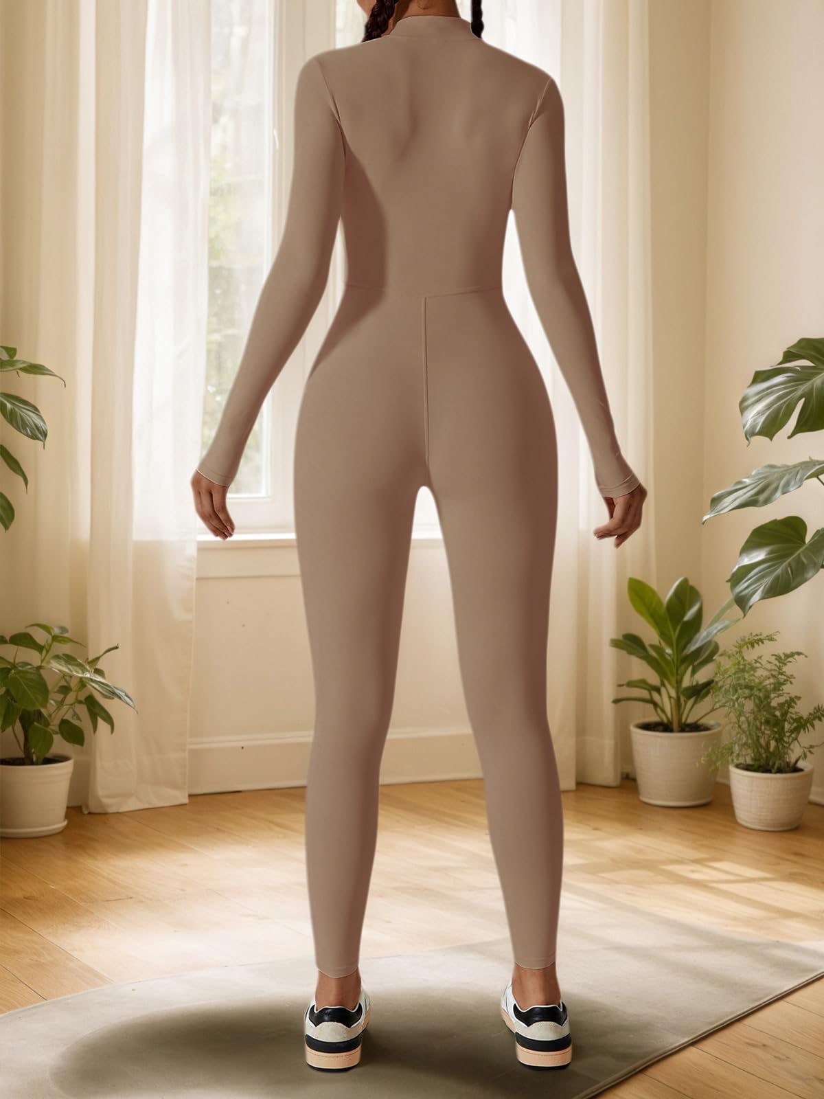 ISCBAFYX Damskie jednoczęściowe kombinezony treningowe Zapinane na zamek body Kombinezony do jogi z długim rękawem Pełna długość Sportowa odzież modelująca do ćwiczeń