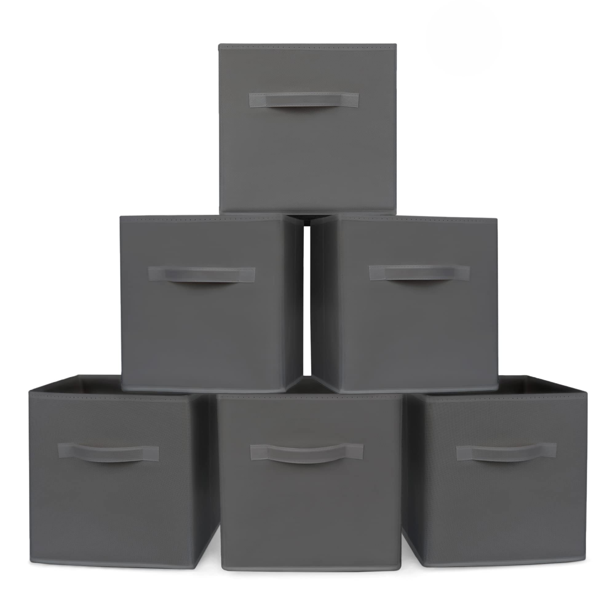 Livivo Grey Set Of 6 Foldable Storage Boxes Cube Basket Collapsible Sturdy Design Ideal For Nursery Closet Organiser Shelf Toys Clothes With Fabric Handles (Grey)