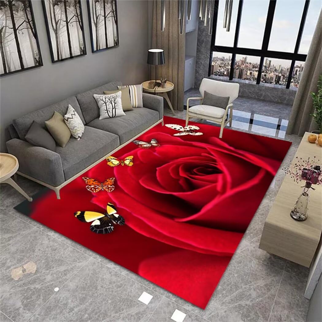 Tapis doux fleurs 3D 160x210cm en velours ras rouge pour une décoration de mariage