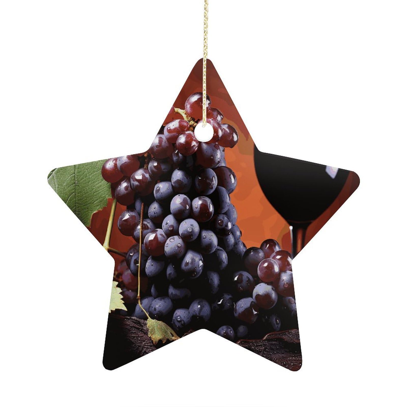 Red Wine Grapes Stars Ornaments Ceramic Christmas Tree Hanging Light in Weight Christmas Star Pendants Funny Double-Sided Printed Xmas Ornaments for Gifts