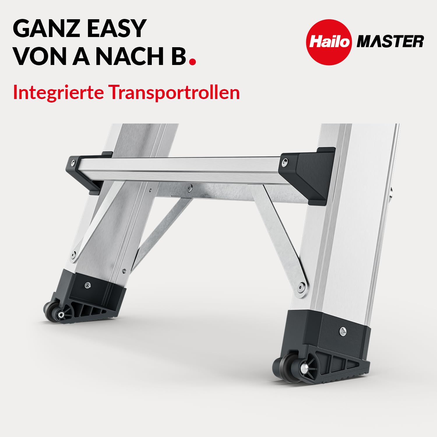 Hailo Master M100 Alu-Multifunktionsleiter 4x4 Stufen bis 150 kg, Silber | Verwendbar als Anlege-, Schiebe- und Stehleiter, Stufen im Arbeitsbereich für sicheren Stand