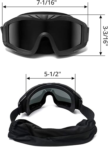 Miniatura 5 de QWORK Gafas tácticas militares de Airsoft para deportes al aire libre con 3 lentes intercambiables para montar a caballo, negro, Negro, gris,
