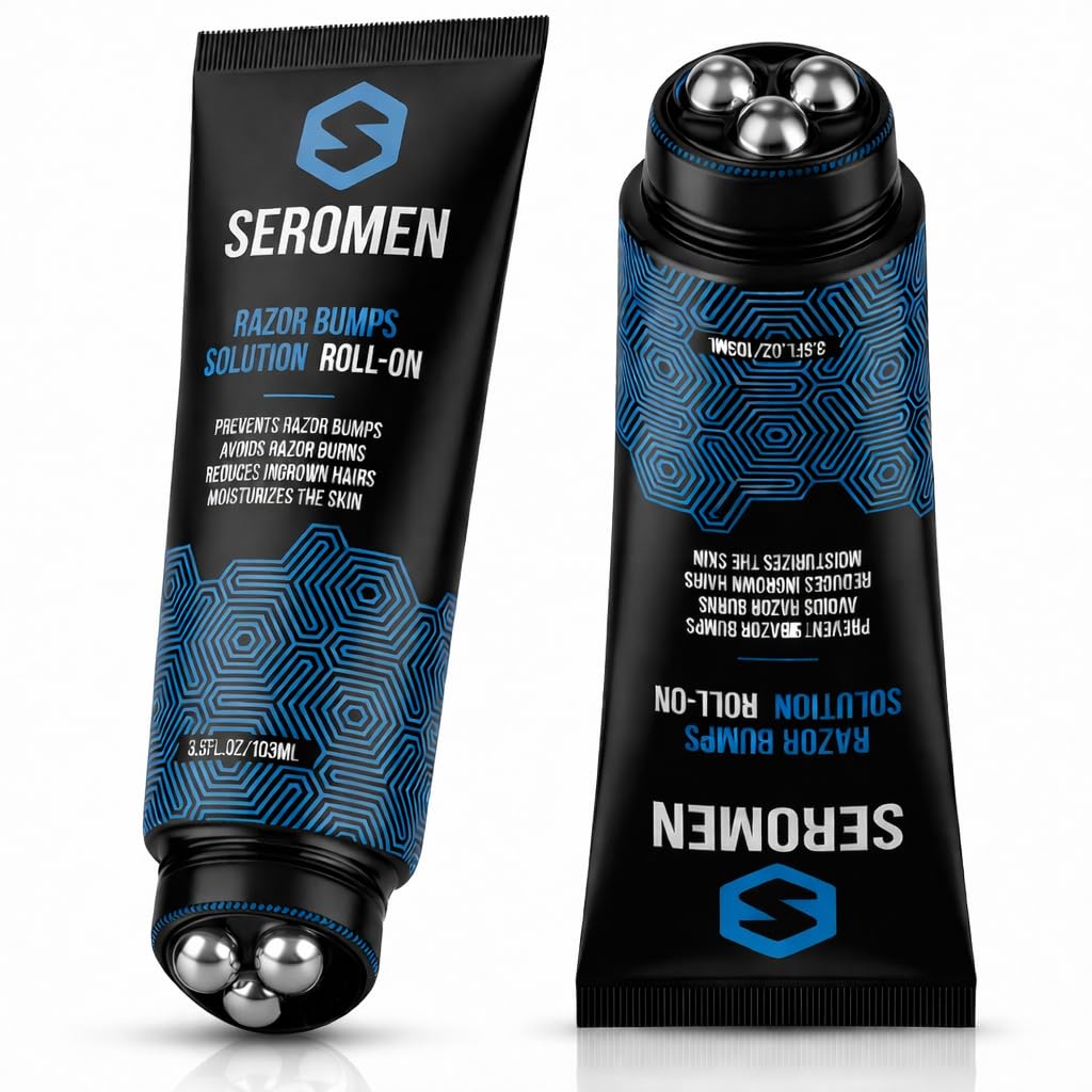 Seromen Razor Bump Treatment for Men – 3.5 fl oz Roll-On Serum for Face and Body Ingrown Hair and Razor Burn Solution, Soothes Skin, Calms Irritation, Made in USA