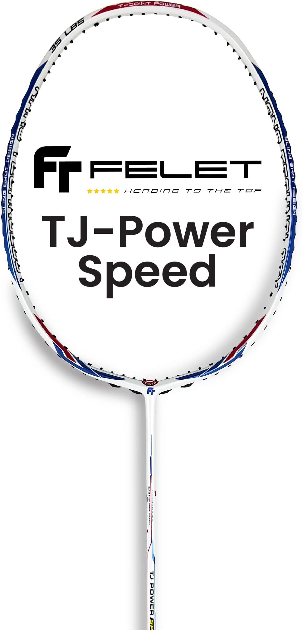 FELET TJ Power-Speed (White Blue) Badminton Racket, 4UG1 Max Tension 35lbs, 3 in 1 Combination Frame + Nano Carbon Technology, Good for Defensive & Counter Attack [Free String & Grip]
