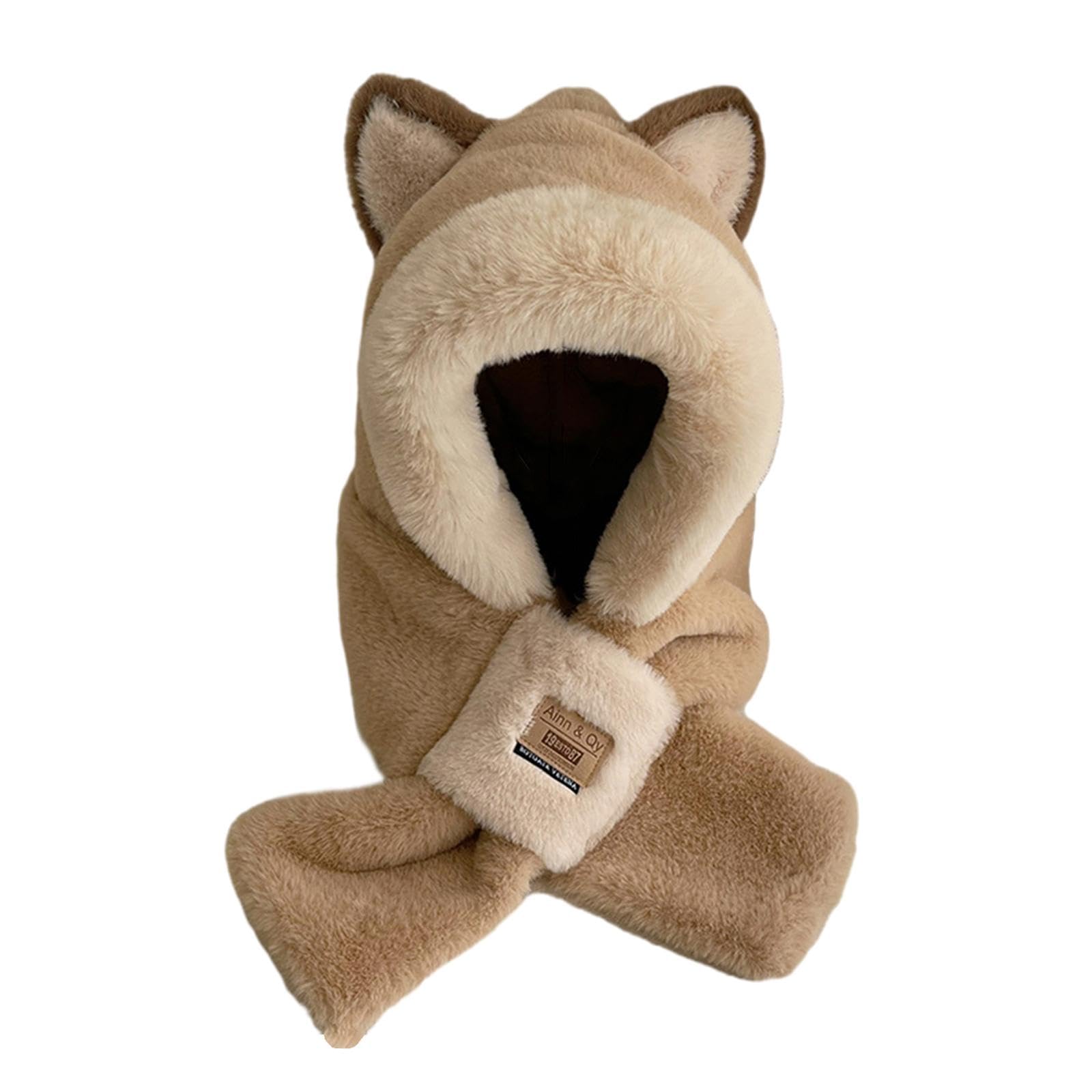 Winter Hat Scarf Set Plush Animals Hat for Parties Stage Performance Outdoor Khaki|Clothing, Shoes & Accessories |Womens Accessories |Hats|1 Plush Hat, Scarf Set|Accessories, Organizer, Storage, Holde