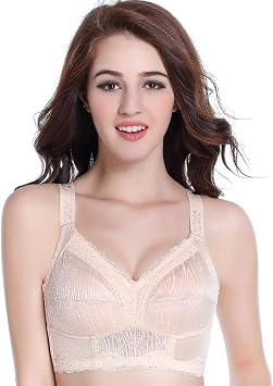 Wirefree Bra, Large Size, Cotton Blend, Thin and Lightweight for Summer, High Underarm Correction Bra, Cotton Blend, Comfortable to Wear, Plain Bra, Beige Correction Underwear, Drop Prevention, Side Flesh, 80B