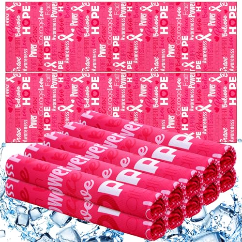 Windkream 12 Pcs Breast Cancer Awareness Cooling Towel, Pink Breast Cancer Awareness Football Towel Sports Towels 40 x 12 Breathable Chilly Towel for Breast Cancer Procession Fundraising