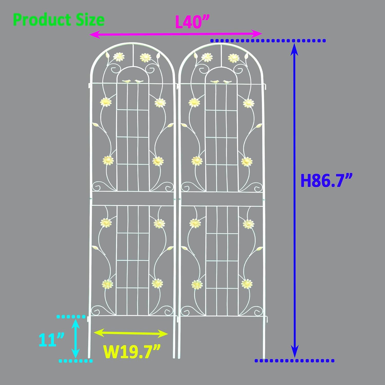 2 Pack Metal Garden Trellis for Climbing Plants Outdoor 86.7" x 19.7" American Country Style Plant Support Rustproof Metal Rose Trellis White