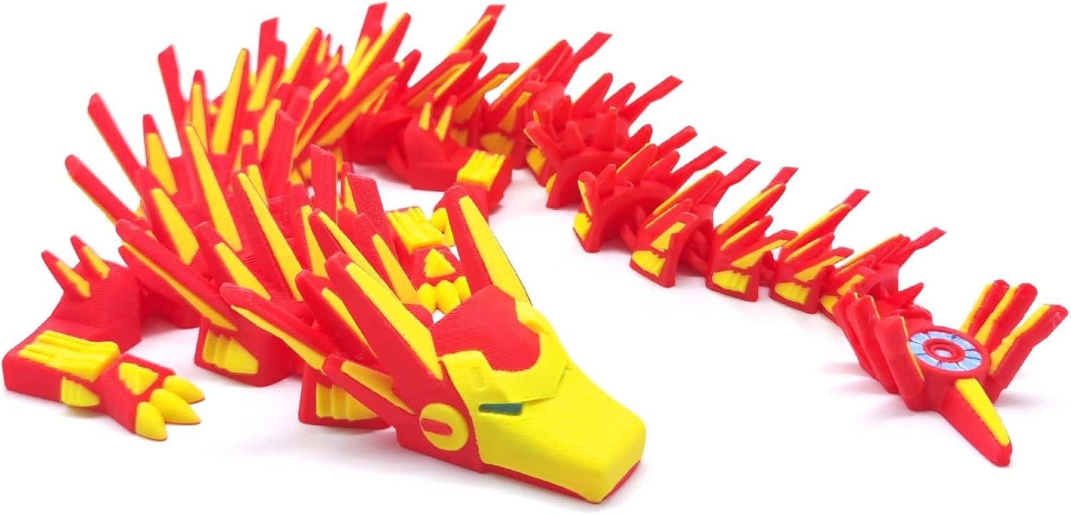3D Printed Dragon,3D Printed Dragon Model,Flexible Articulated 3D Dragon Fidget Toy,Unique 3D Printed Animals Gift and Desktop Decoration (Red-10 inch).